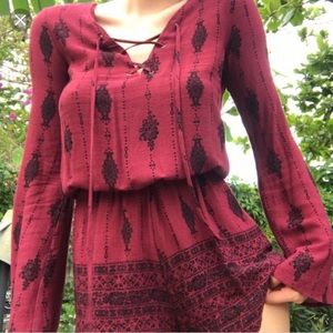 kylie and kendall long sleeve maroon romper